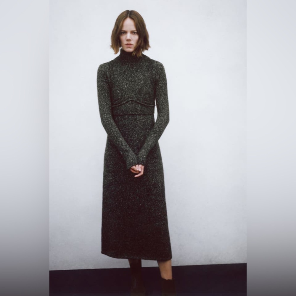 ZARA knit turtleneck sweater dress + matching crop top bralette coord set bundle